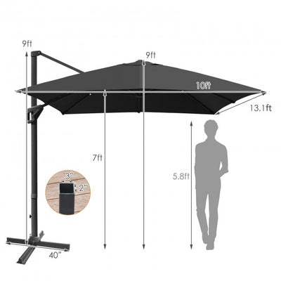 10x13ft Patio Rectangular Cantilever Offset Umbrella with 360° Rotation Function and 4 Tilt Settings