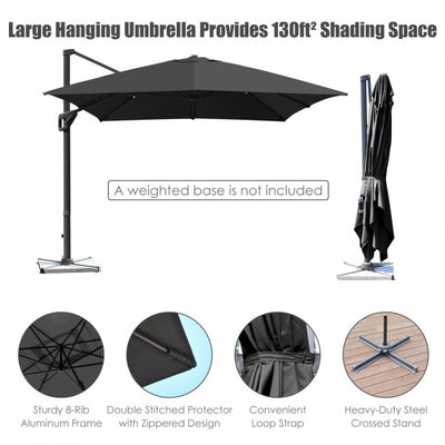 10x13ft Patio Rectangular Cantilever Offset Umbrella with 360° Rotation Function and 4 Tilt Settings