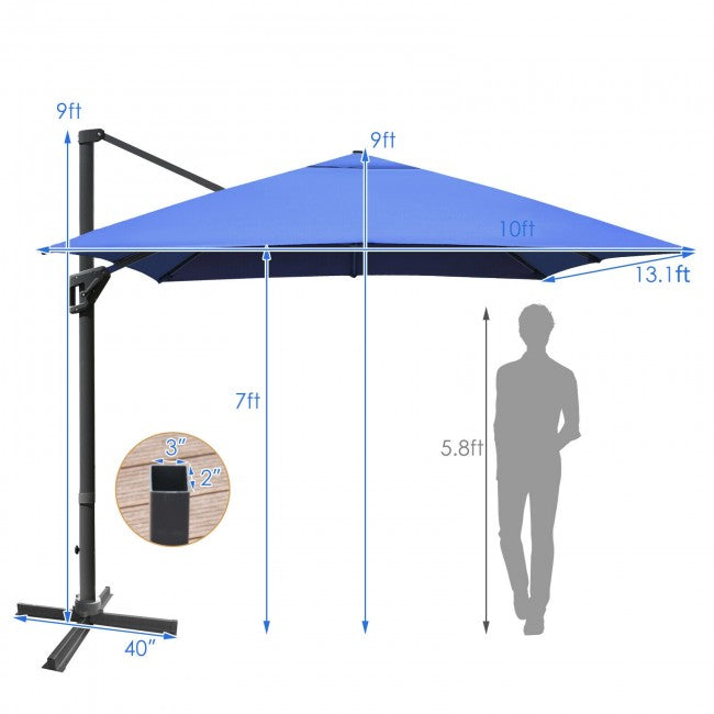 10x13ft Patio Rectangular Cantilever Offset Umbrella with 360° Rotation Function and 4 Tilt Settings