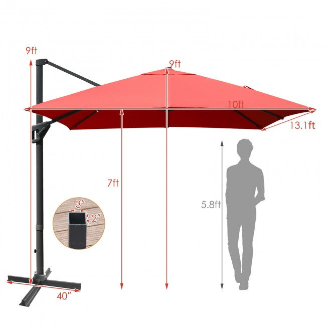 10x13ft Patio Rectangular Cantilever Offset Umbrella with 360° Rotation Function and 4 Tilt Settings