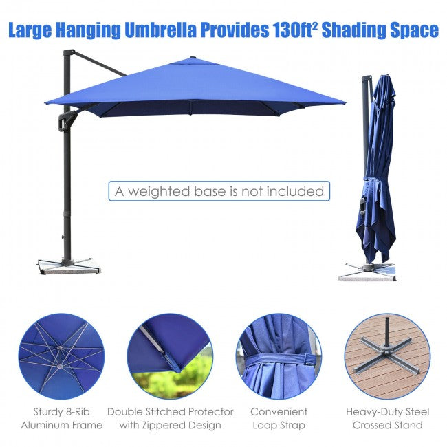 10x13ft Patio Rectangular Cantilever Offset Umbrella with 360° Rotation Function and 4 Tilt Settings