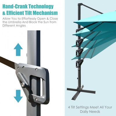 10x13ft Patio Rectangular Cantilever Offset Umbrella with 360° Rotation Function and 4 Tilt Settings