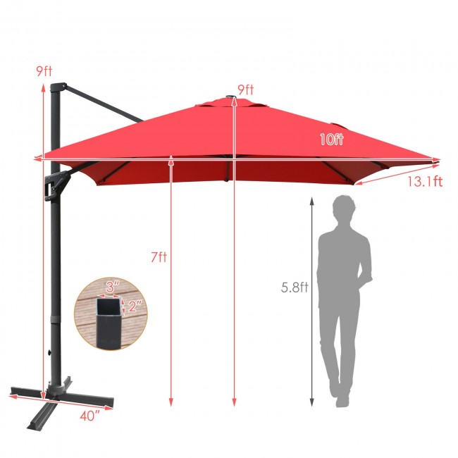 10x13ft Patio Rectangular Cantilever Offset Umbrella with 360° Rotation Function and 4 Tilt Settings