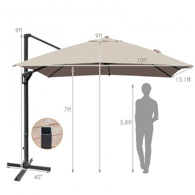 10x13ft Patio Rectangular Cantilever Offset Umbrella with 360° Rotation Function and 4 Tilt Settings