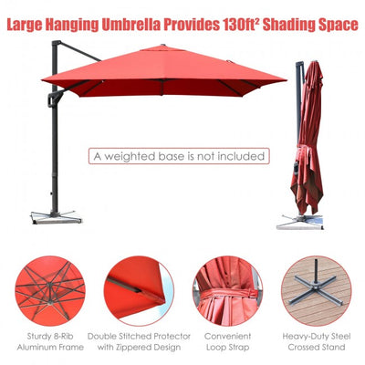 10x13ft Patio Rectangular Cantilever Offset Umbrella with 360° Rotation Function and 4 Tilt Settings