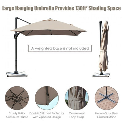 10x13ft Patio Rectangular Cantilever Offset Umbrella with 360° Rotation Function and 4 Tilt Settings