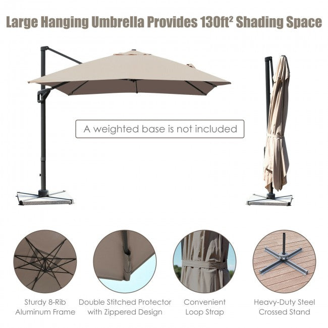 10x13ft Patio Rectangular Cantilever Offset Umbrella with 360° Rotation Function and 4 Tilt Settings