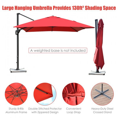 10x13ft Patio Rectangular Cantilever Offset Umbrella with 360° Rotation Function and 4 Tilt Settings