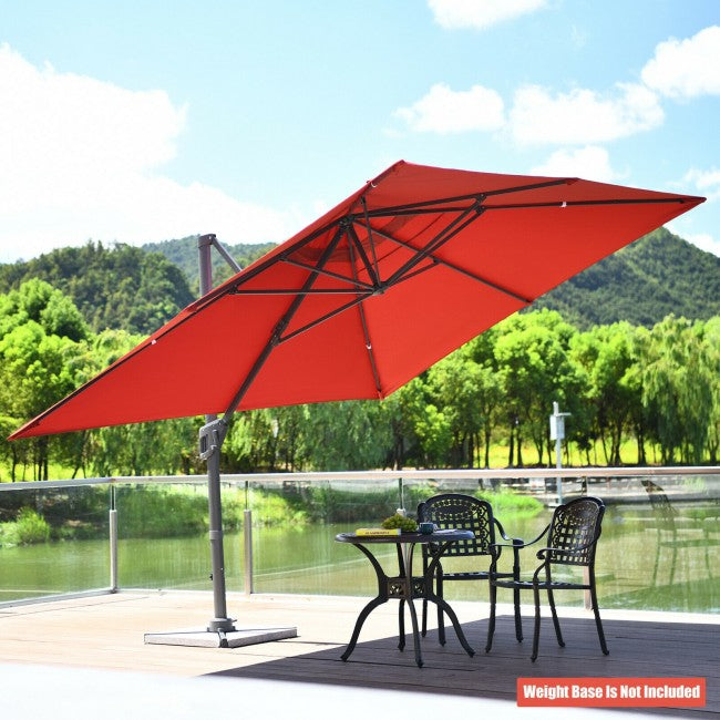 10x13ft Patio Rectangular Cantilever Offset Umbrella with 360° Rotation Function and 4 Tilt Settings