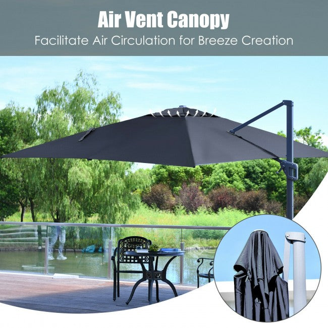 10x13ft Patio Rectangular Cantilever Offset Umbrella with 360° Rotation Function and 4 Tilt Settings