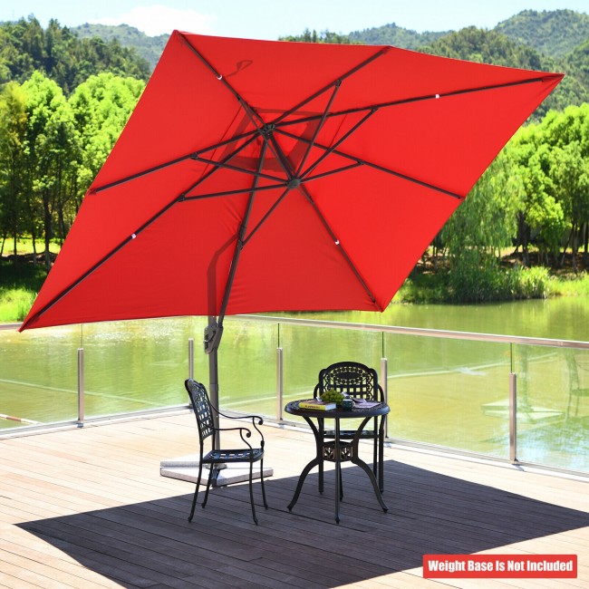 10x13ft Patio Rectangular Cantilever Offset Umbrella with 360° Rotation Function and 4 Tilt Settings