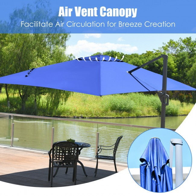 10x13ft Patio Rectangular Cantilever Offset Umbrella with 360° Rotation Function and 4 Tilt Settings