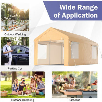 10 x 20 Feet Outdoor Heavy-Duty Steel Carport Canopy Portable Garage Shelter Party Tent Shed with Removable Sidewalls and Doors