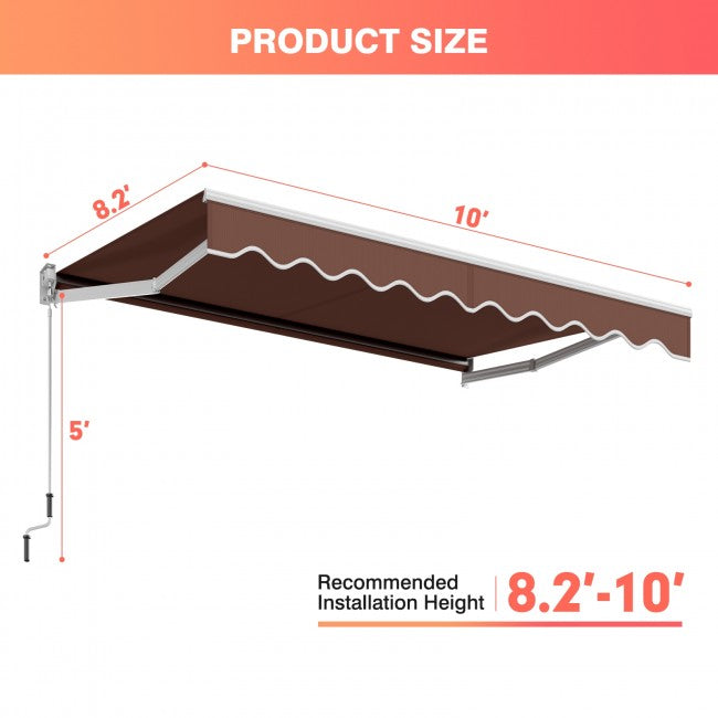 10 x 8.2 Ft Patio Retractable Aluminum Sun Shade Awning with Easy Opening Manual Crank Handle