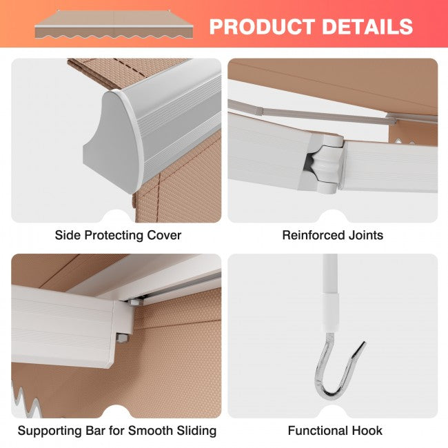 10 x 8.2 Ft Patio Retractable Aluminum Sun Shade Awning with Easy Opening Manual Crank Handle