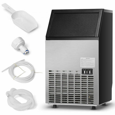 110LBS/24H Free-Standing Commercial Ice Maker Portable Built-In Stainless Steel Ice Machine with 33LBS Storage Capacity