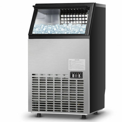 110LBS/24H Free-Standing Commercial Ice Maker Portable Built-In Stainless Steel Ice Machine with 33LBS Storage Capacity