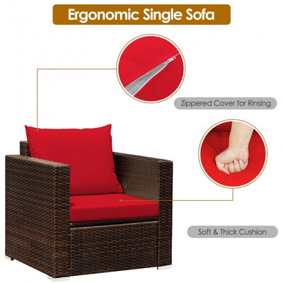 3 Pieces Patio Rattan Furniture Set Conversation Sofa Set with Cushion