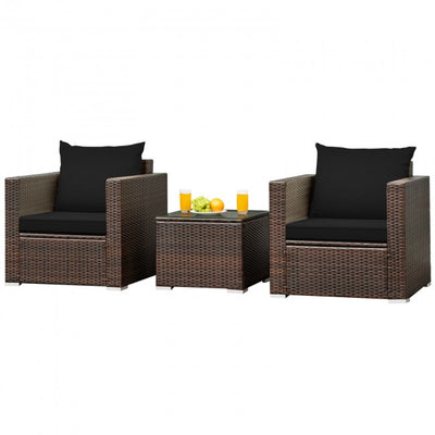 3 Pieces Patio Rattan Furniture Set Conversation Sofa Set with Cushion