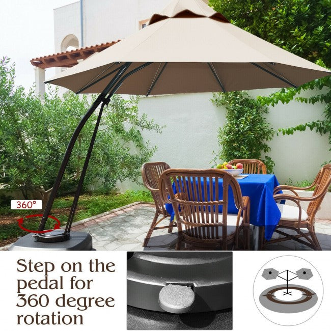 11 FT Outdoor Patio Cantilever Offset Hanging Umbrella with Wheels  and Base