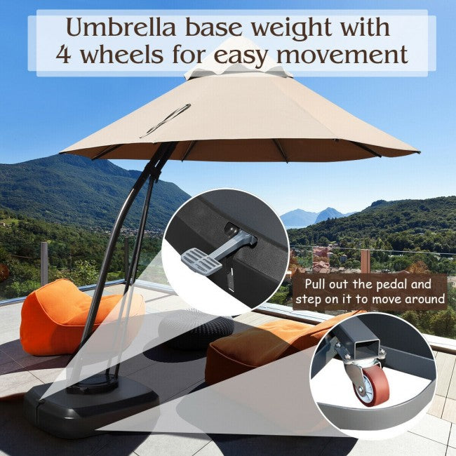 11 FT Outdoor Patio Cantilever Offset Hanging Umbrella with Wheels  and Base