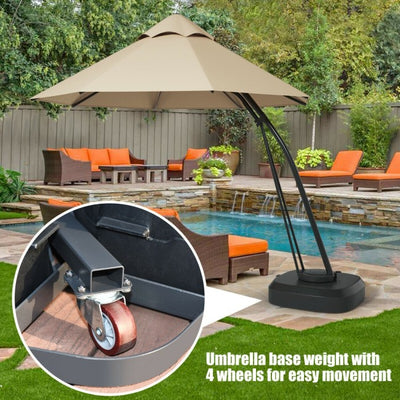 11 FT Outdoor Patio Cantilever Offset Hanging Umbrella with Wheels  and Base