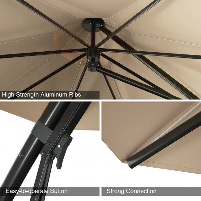 11 FT Outdoor Patio Cantilever Offset Hanging Umbrella with Wheels  and Base