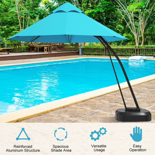 11 FT Outdoor Patio Cantilever Offset Hanging Umbrella with Wheels  and Base