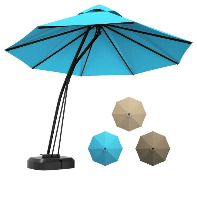 11 FT Outdoor Patio Cantilever Offset Hanging Umbrella with Wheels  and Base