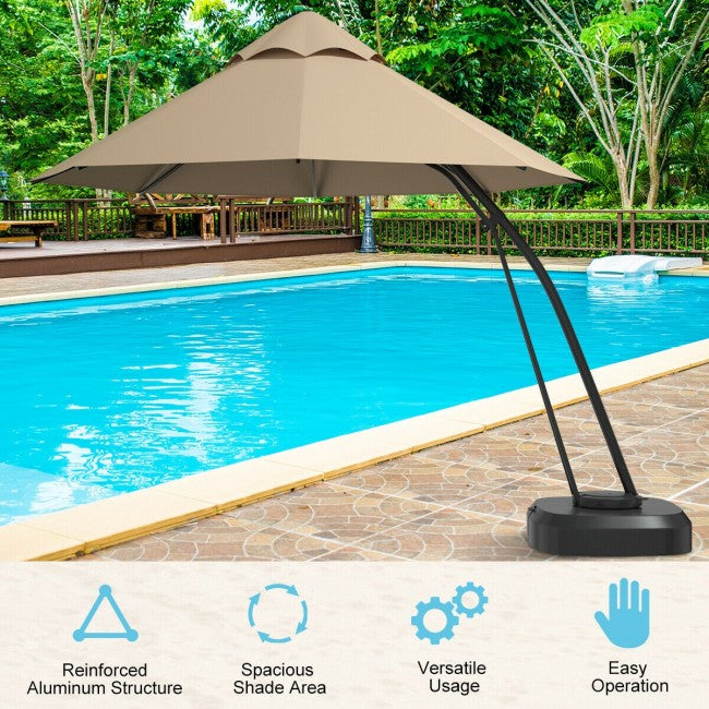 11 FT Outdoor Patio Cantilever Offset Hanging Umbrella with Wheels  and Base