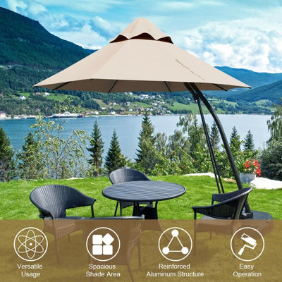 11 FT Outdoor Patio Cantilever Offset Hanging Umbrella with Wheels  and Base