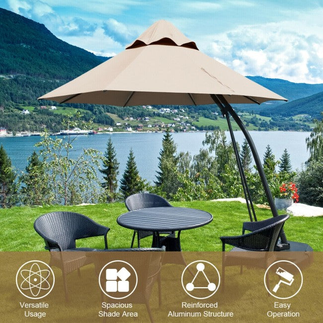 11 FT Outdoor Patio Cantilever Offset Hanging Umbrella with Wheels  and Base