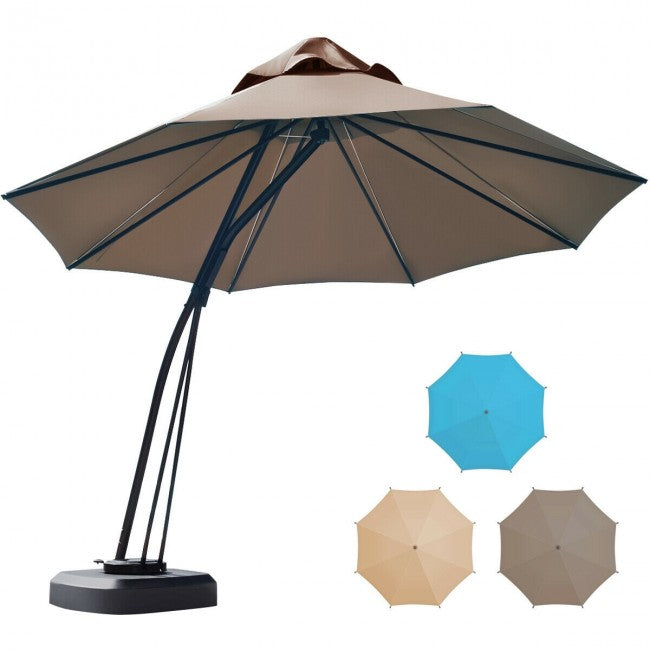 11 FT Outdoor Patio Cantilever Offset Hanging Umbrella with Wheels  and Base