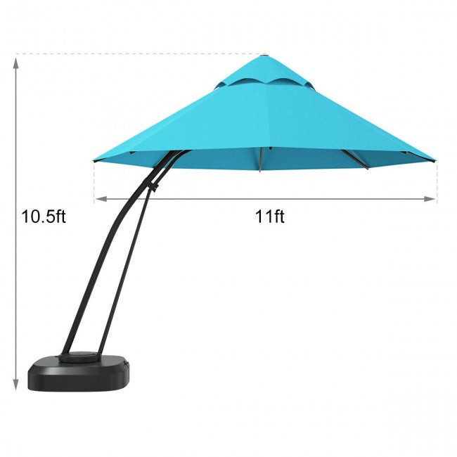 11 FT Outdoor Patio Cantilever Offset Hanging Umbrella with Wheels  and Base