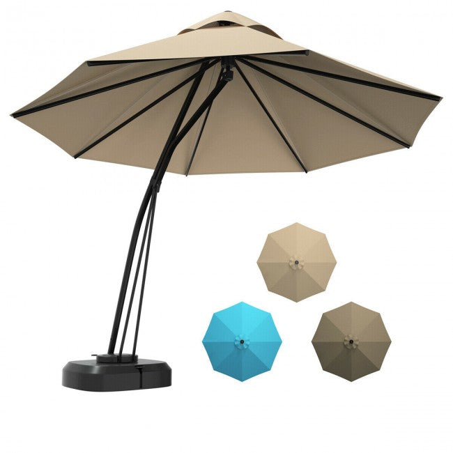 11 foot patio umbrella replacement 11 Feet Outdoor Cantilever Hanging Umbrella with Base and Wheels Beige