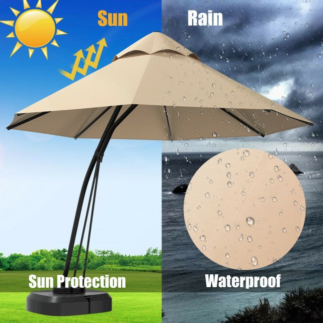 11 Feet Outdoor Cantilever Hanging Umbrella with Base and Wheels Tan 11 Feet Outdoor Cantilever Hanging Umbrella with Base and Wheels Tan