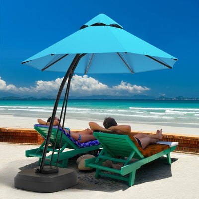 11 FT Outdoor Patio Cantilever Offset Hanging Umbrella with Wheels  and Base