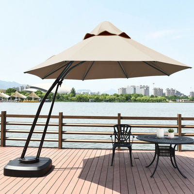 11 FT Outdoor Patio Cantilever Offset Hanging Umbrella with Wheels  and Base