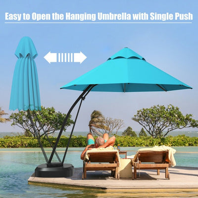 11 FT Outdoor Patio Cantilever Offset Hanging Umbrella with Wheels  and Base