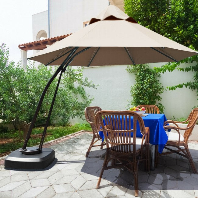 11 FT Outdoor Patio Cantilever Offset Hanging Umbrella with Wheels  and Base