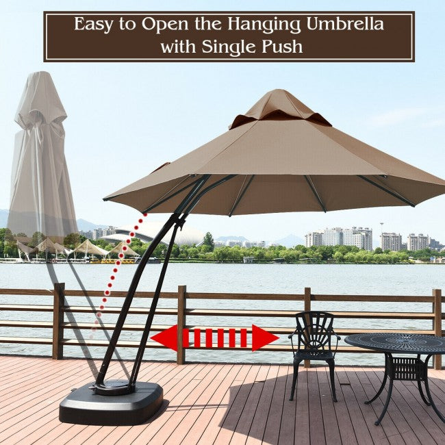 11 FT Outdoor Patio Cantilever Offset Hanging Umbrella with Wheels  and Base