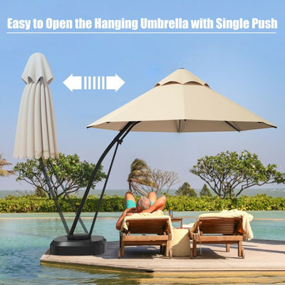 11 FT Outdoor Patio Cantilever Offset Hanging Umbrella with Wheels  and Base