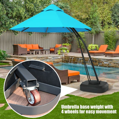 11 FT Outdoor Patio Cantilever Offset Hanging Umbrella with Wheels  and Base