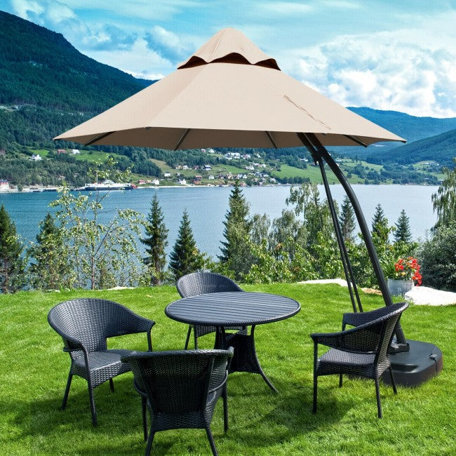 11 FT Outdoor Patio Cantilever Offset Hanging Umbrella with Wheels  and Base