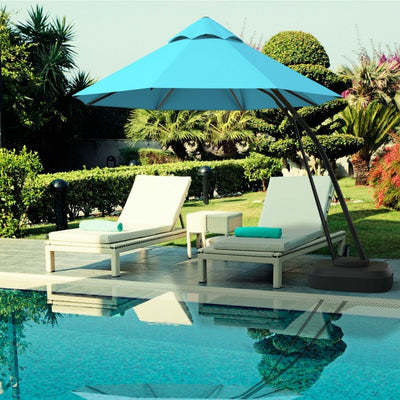 11 FT Outdoor Patio Cantilever Offset Hanging Umbrella with Wheels  and Base