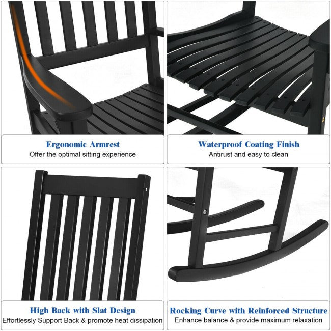 Oversized Wooden Porch Rocking Chair High Back Slat Seat