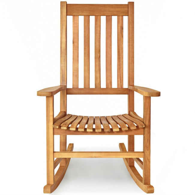 Oversized Wooden Porch Rocking Chair High Back Slat Seat