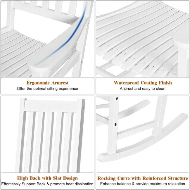 Oversized Wooden Porch Rocking Chair High Back Slat Reclining Seat