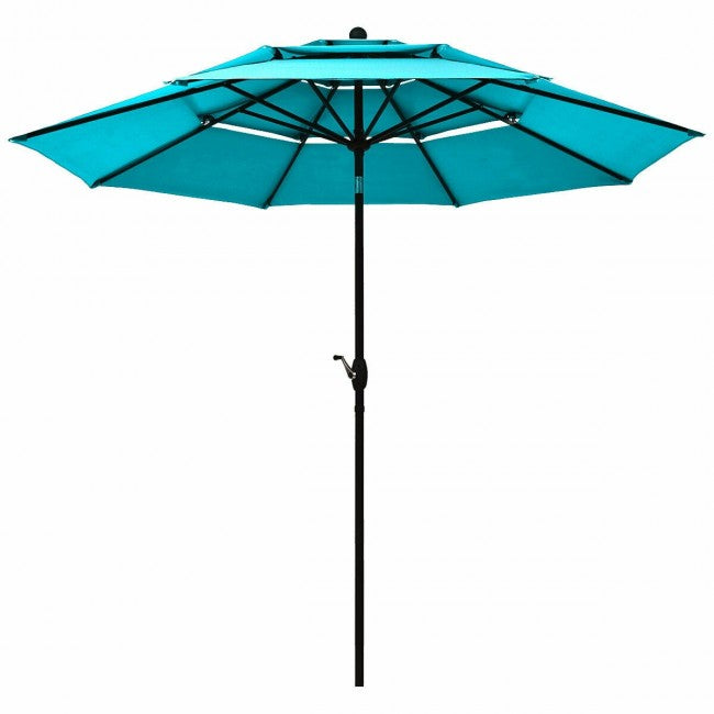 10ft Outdoor Patio 3 Tier Vented Offset Umbrella with 1.5" Aluminum Pole and 8 Sturdy Ribs