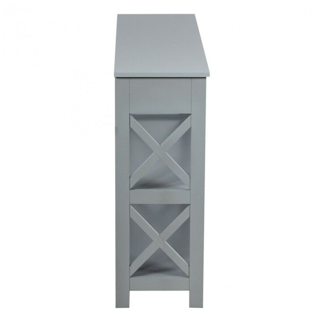 3-Tier Side Console Table Entryway Table Narrow Accent Table with Drawer and Storage Shelves